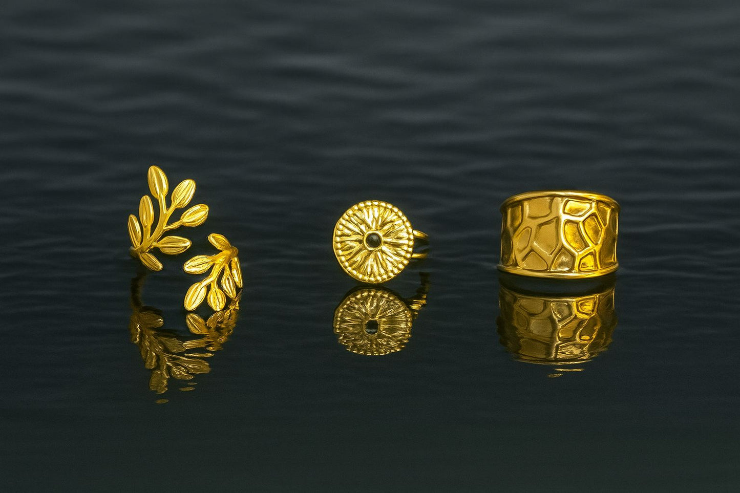 Set 3 Anillos - Acero Inoxidable enchapado en oro 18k