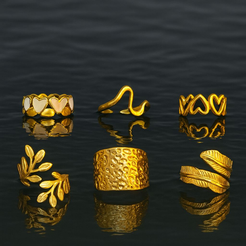 Set 6 anillos - Acero Inoxidable enchapado en Oro 18K