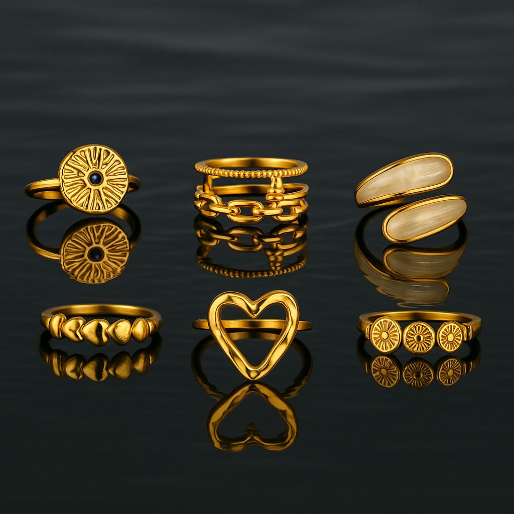 Set 6 Anillos - Acero Inoxidable enchapado en oro 18K