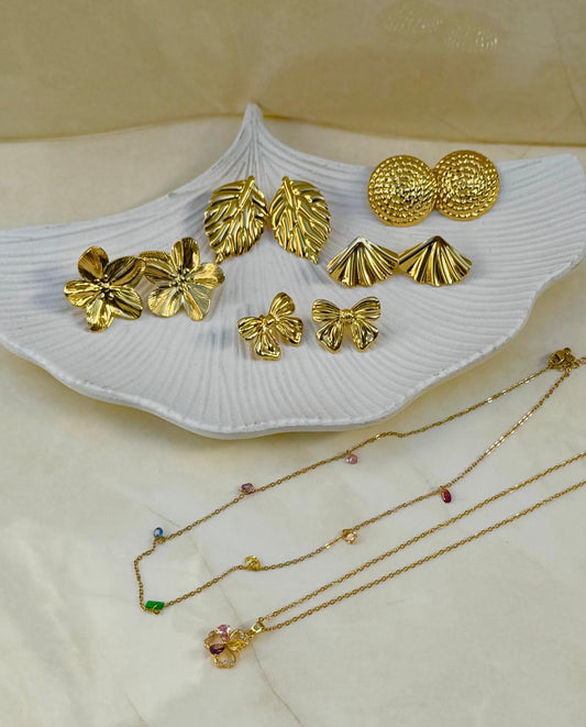 Pack 5 Aros, 2 Cadenas - Acero enchapado en oro 18k