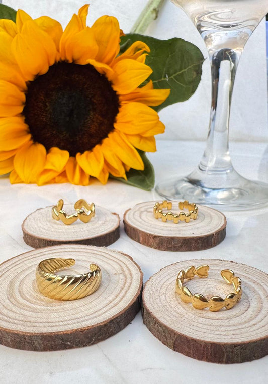 Pack 4 Anillos - Acero enchapado en oro 18k