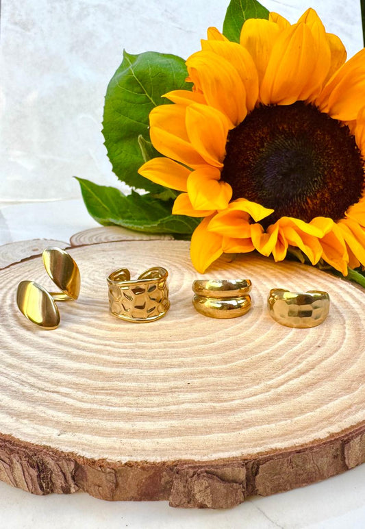 Pack 4 Anillos - Acero enchapado en oro 18k