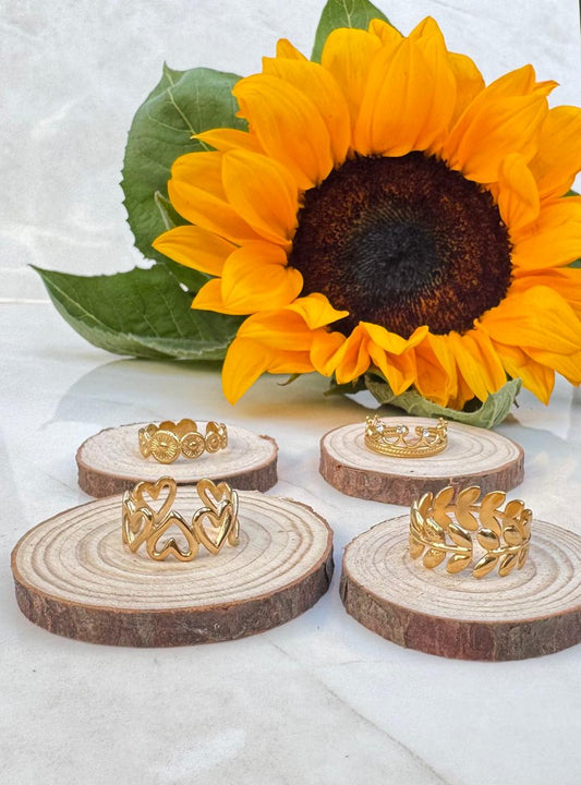 Pack 4 Anillos - Acero Enchapado en oro 18k