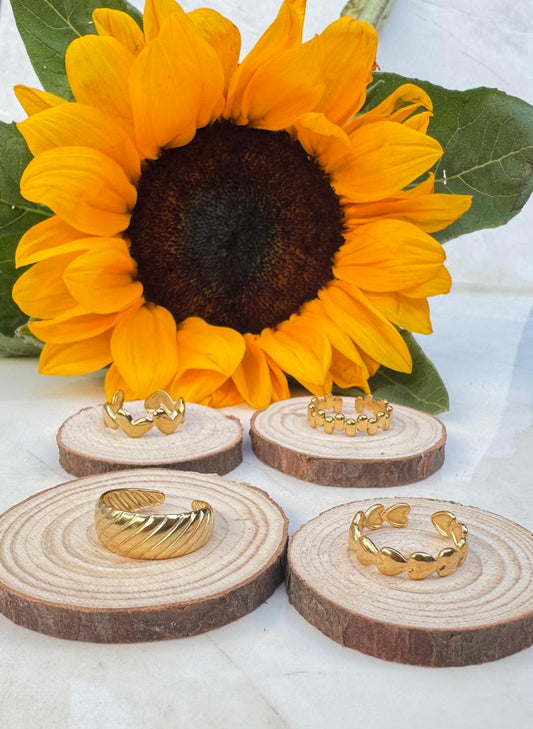 Pack 4 Anillos - Acero Enchapado en oro 18k