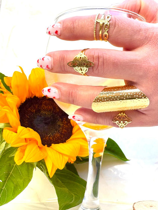 Pack 4 Anillos - Acero enchapado en oro 18k