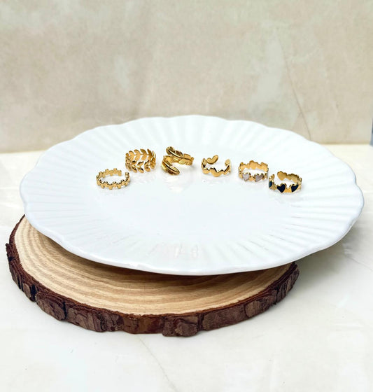 Pack 6 Anillos - Acero enchapado en oro 18k