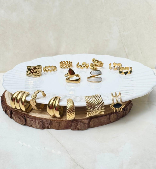 Pack 15 Anillos - Acero enchapado en oro 18k