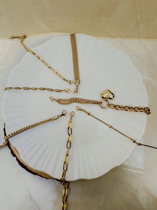 Pack 7 Pulseras - Acero enchapado en oro 18k
