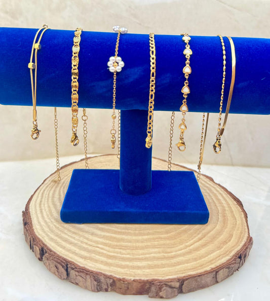 Pack 6 pulseras - Acero Enchapado en oro 18k
