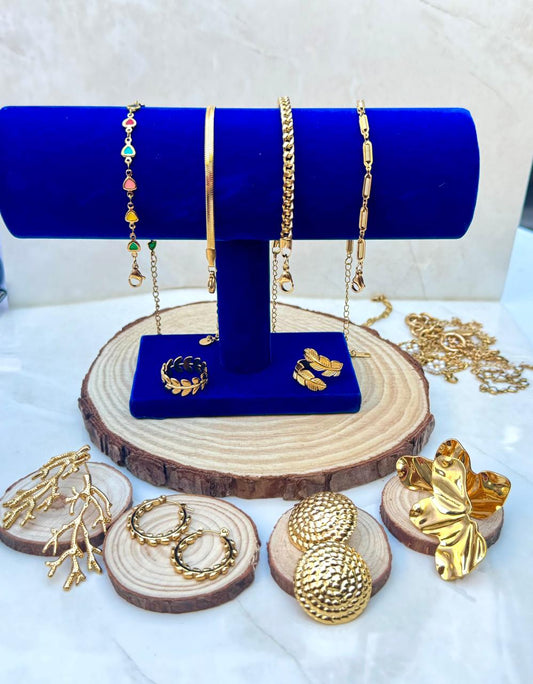 Pack 4 pulsera, 4 aros, 2 anillos - Acero enchapado en oro 18k