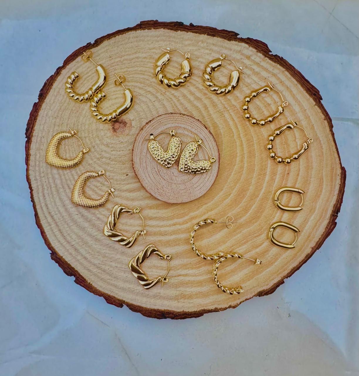 Pack 8 Aros - Acero Enchapado en oro 18k